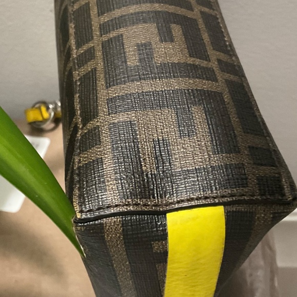 PRE LOVED FENDI Brown Monogram Wristlet with Yellow Detachable Strap - Picture 8 of 10